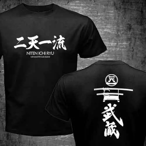 

Amazing Tees Men t shirt Double-sided Oversized New Japanese Design Miyamoto Musashi Samurai Kendo School Niten Ichi Ryu T-shirt