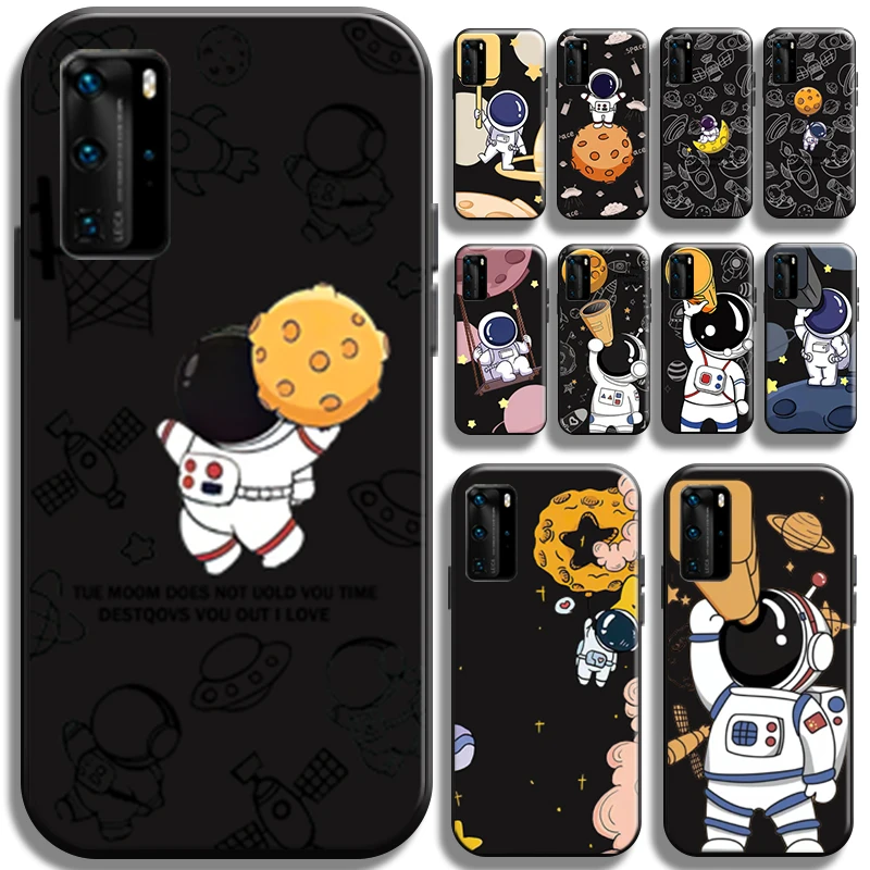 

Funny Astronaut Telescope For Huawei P40 P40 Pro P40 Lite 5G Phone Case Funda Full Protection Black Shell Liquid Silicon