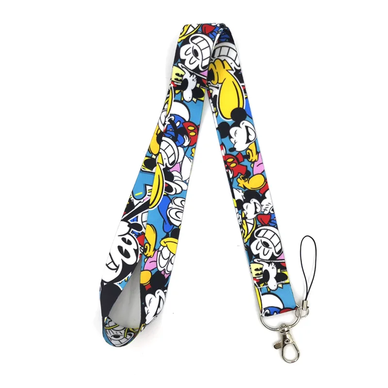 Mickey Mouse Characters Lanyard Keys Phone Holder Funny Neck Strap With Keyring ID Card DIY Animal webbings ribbons Hang Rope