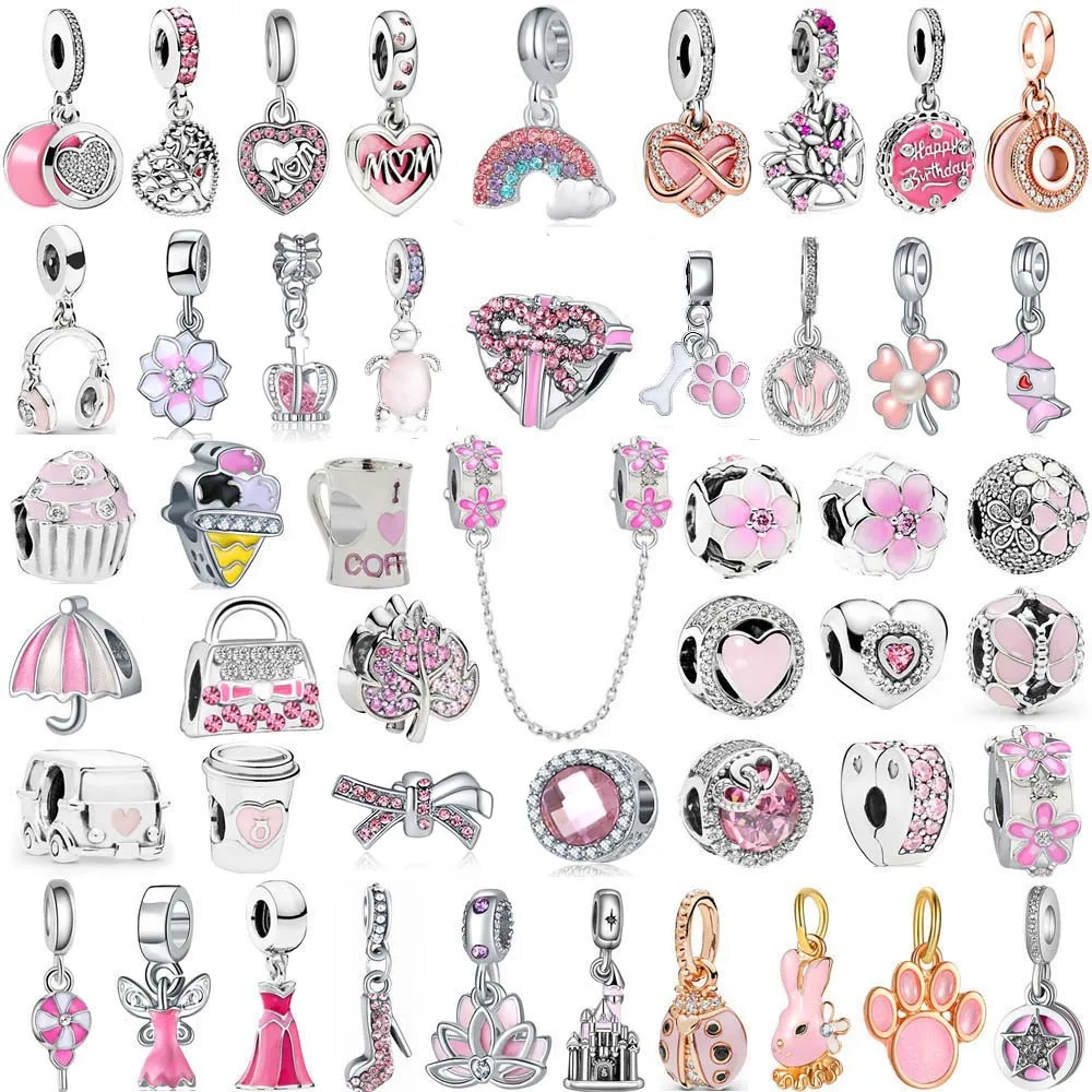 Новый розовый бриллиант сердце Божья коровка Любовь цветок подвеска браслет DIY