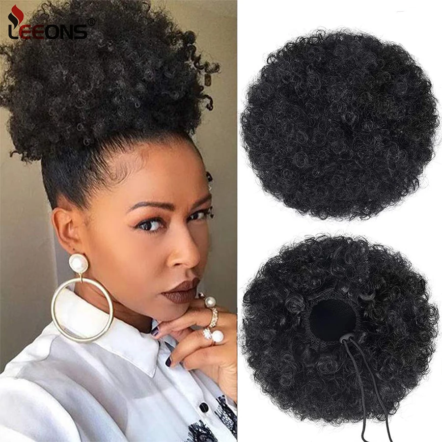

Leeons 8Inch Afro Puff Drawstring Ponytail Synthetic Buns For Black Woman Claw Clip Ponytail Hair Extension Kinky Puff Hair Bun
