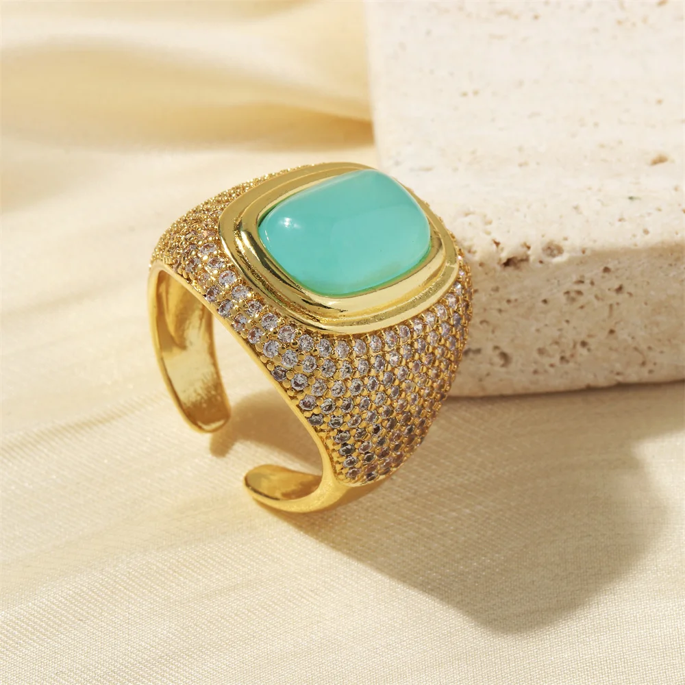 

Vintage Geometric Oval Ring For Women Mirco Paved Green Stone Wide Open Ring Jewelry Korean New Fashion Punk Couple Gifts Party