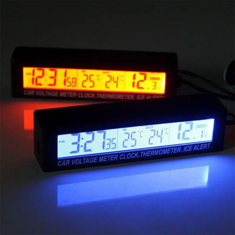 

3 In1 Car Digital LCD Electronic Clock Thermometer Temperature Display & Voltage Monitor Portable Car Blue Orange Backlight