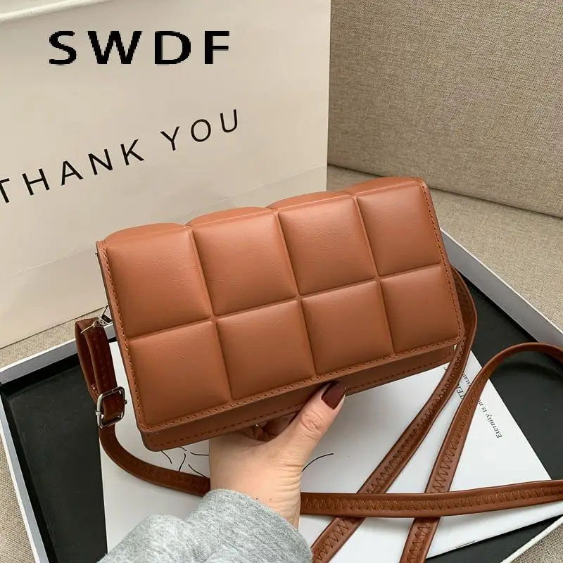 swdf new 2022 spring new trend wild shoulder bag fashion plaid bag women ladies design messenger small square bag luxury handbag free global shipping