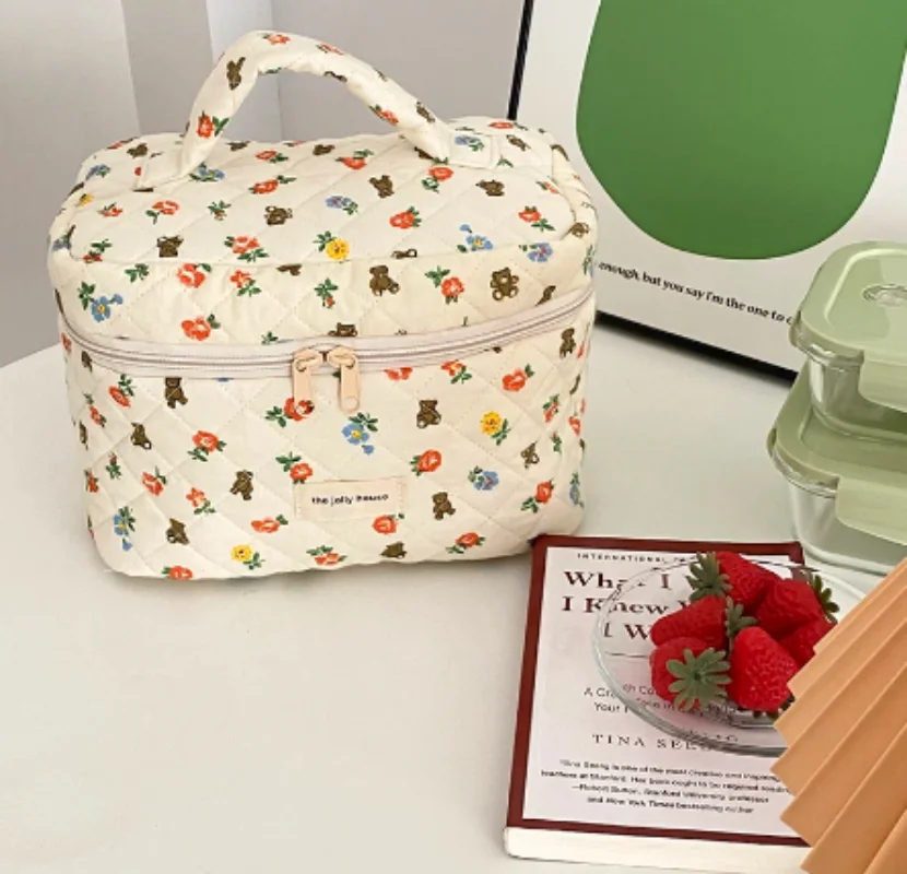 

Cute Embroidery Bear Pencil Bag Polyester Cosmetics Bag Women's Small Bag Cylindrical Case Makeup Bag