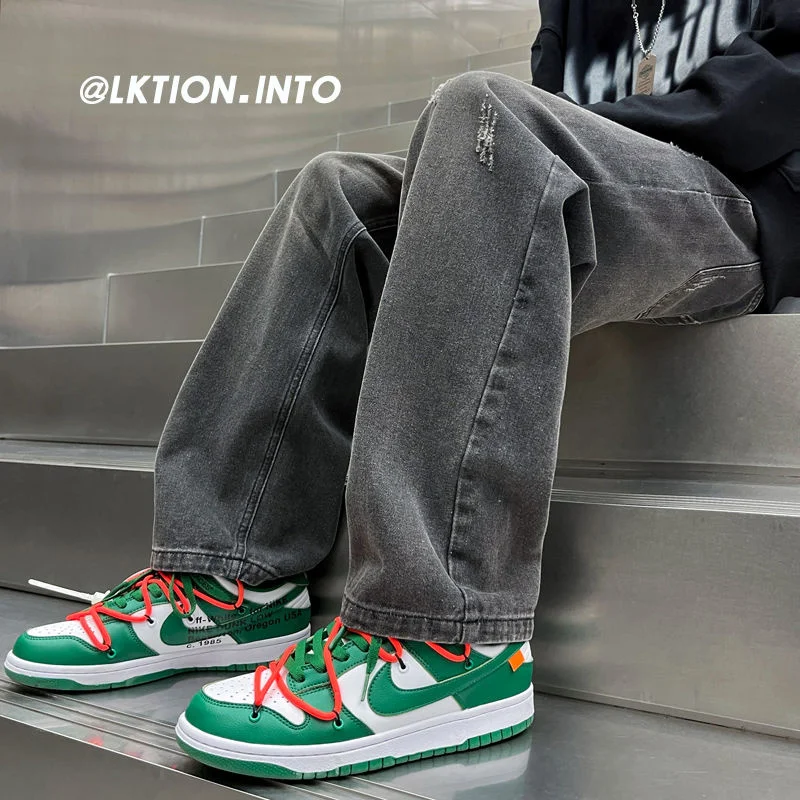 Blue Black Green Baggy Jeans Men Fashion Drawstring Wide Leg Jeans Mens Streetwear Hip Hop Loose Straight Denim Trousers Men