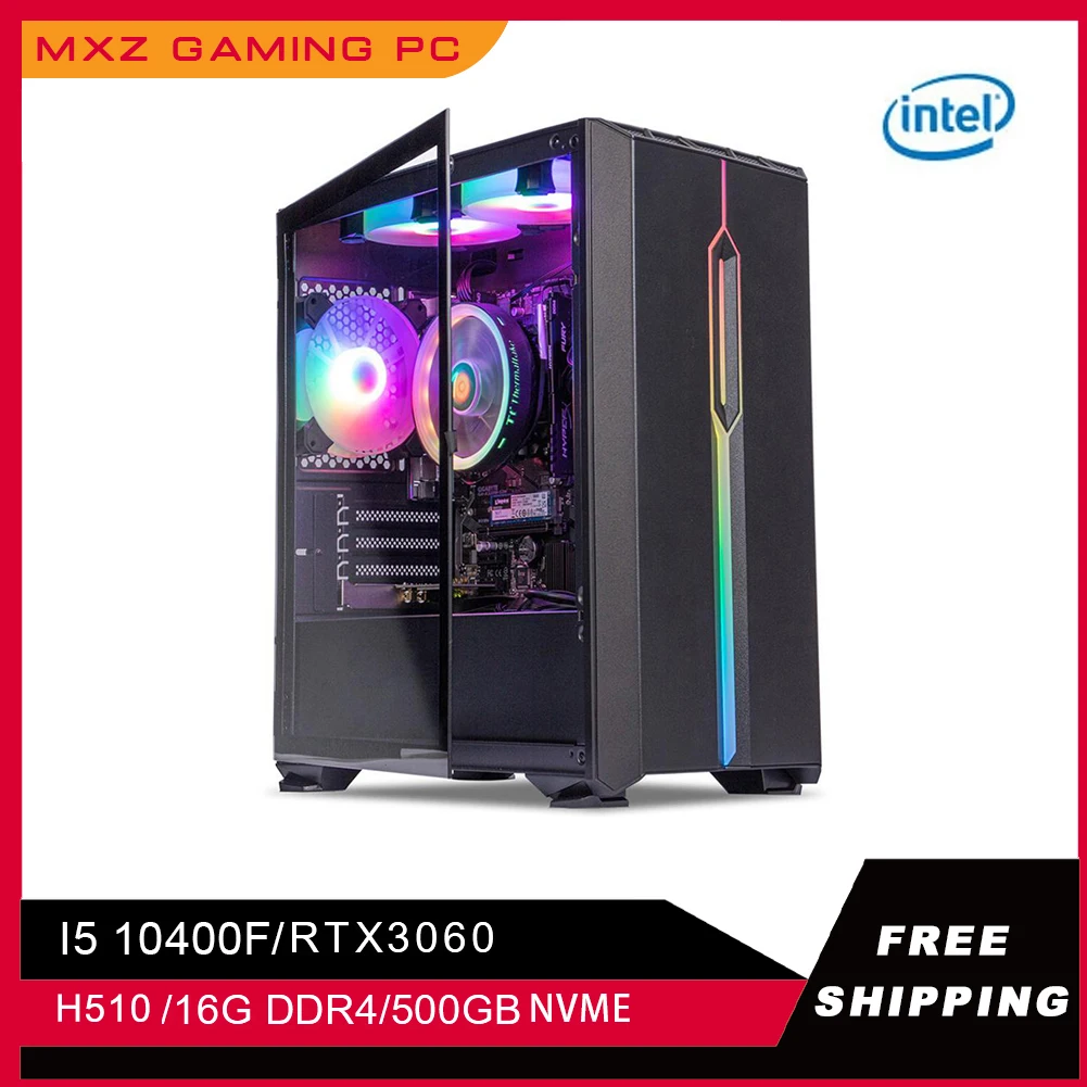 MXZ DIY  Pc Gaming I5 10400F RTX3060/3070 500GB 1TBNVME Windows 10 Pro Key Pc Gamer Complete For Customize pc