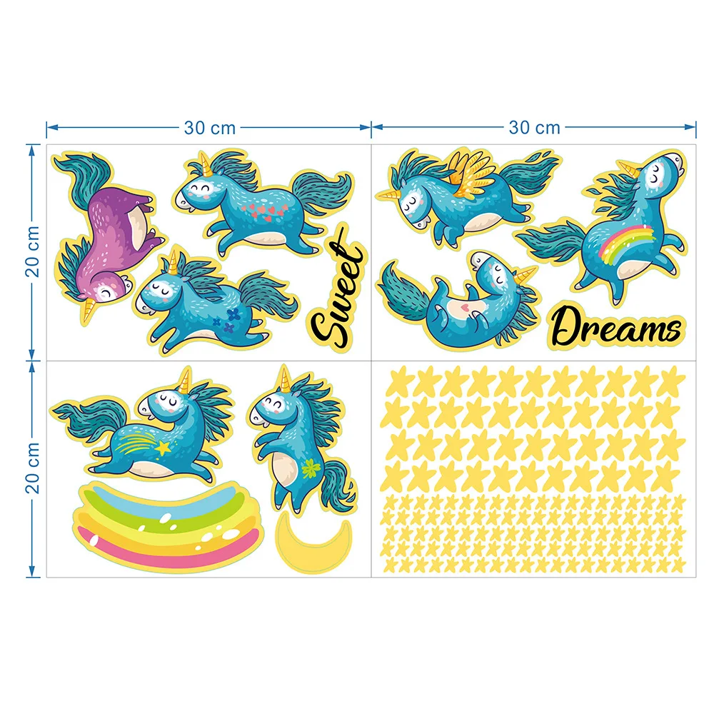 One Set Glowing Wall Sticker Ceiling Stars Flying Horse Unicorn Luminous Glow In The Dark Stickers for Kids Bedroom |
