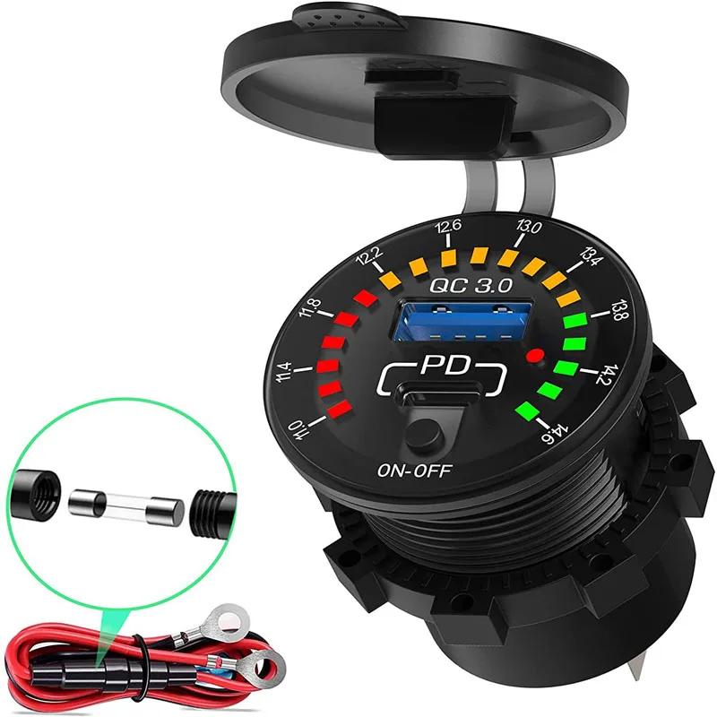 12V to 24V USB Charger Mmotorcycle Quick Charge 30W TYPE-C QC3.0 Voltage Detection Aautocycle Cigarette Lighter Charger
12V to 24V USB Charger Mmotorcycle Quick Charge 30W TYPE-C QC3.0 Voltage Detection Aautocycle Cigarette Lighter Charger