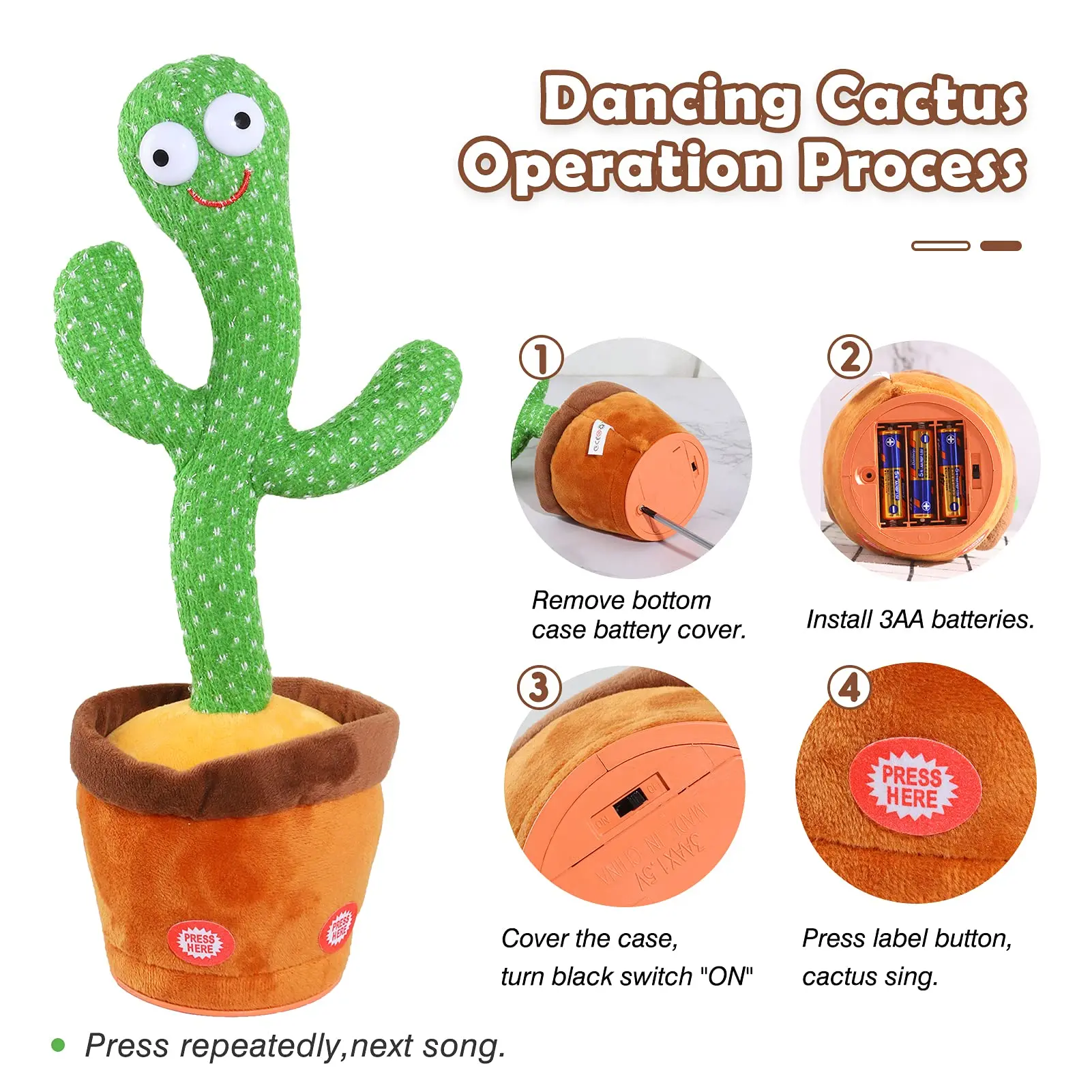 

Dancing Talking Cactus for Boy and Girls with 120 Song Dancing Smart Toy Mimicking Recording Repeating What You Say Cactus Plush