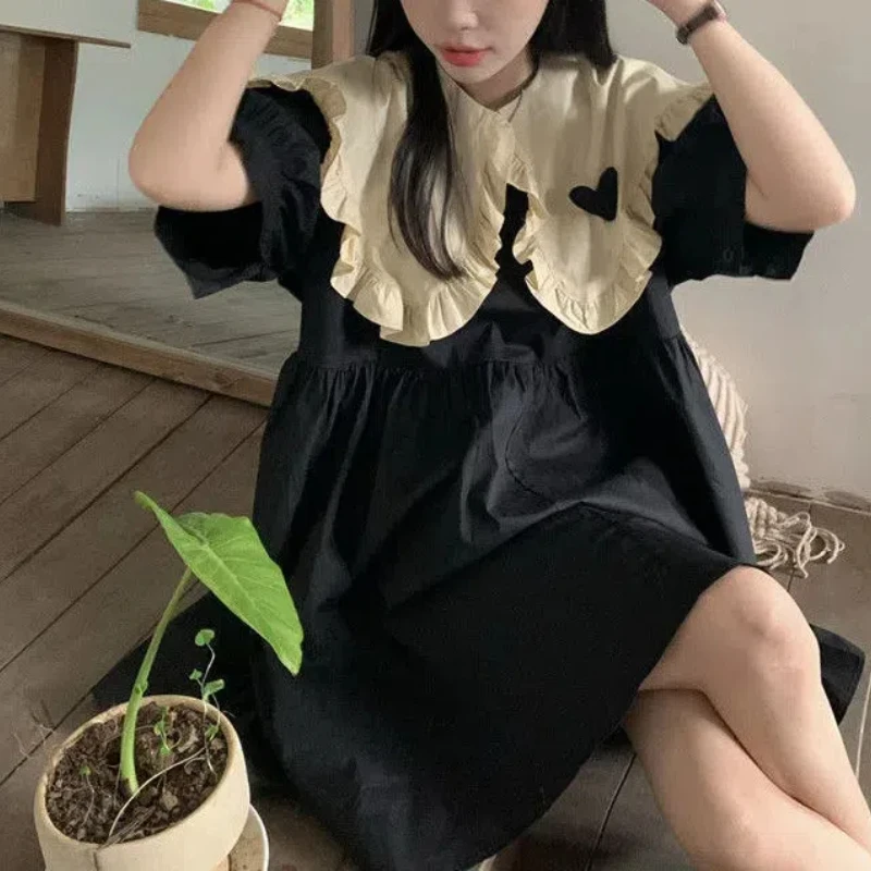 Женское платье с короткими рукавами однотонное свободное Повседневное в стиле