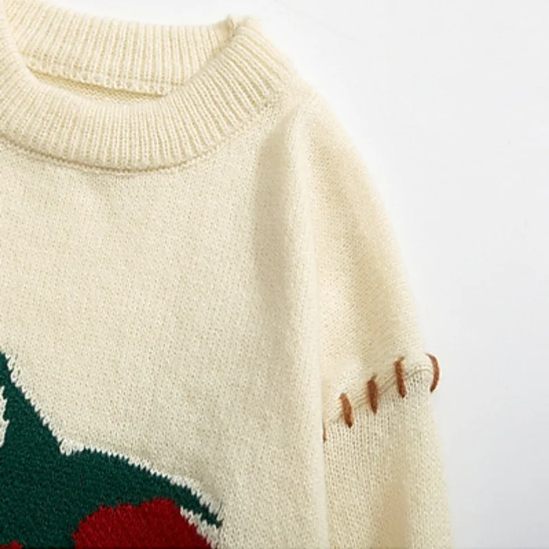 Свитера женские с длинным рукавом круглым вырезом рисунком помидоров милые