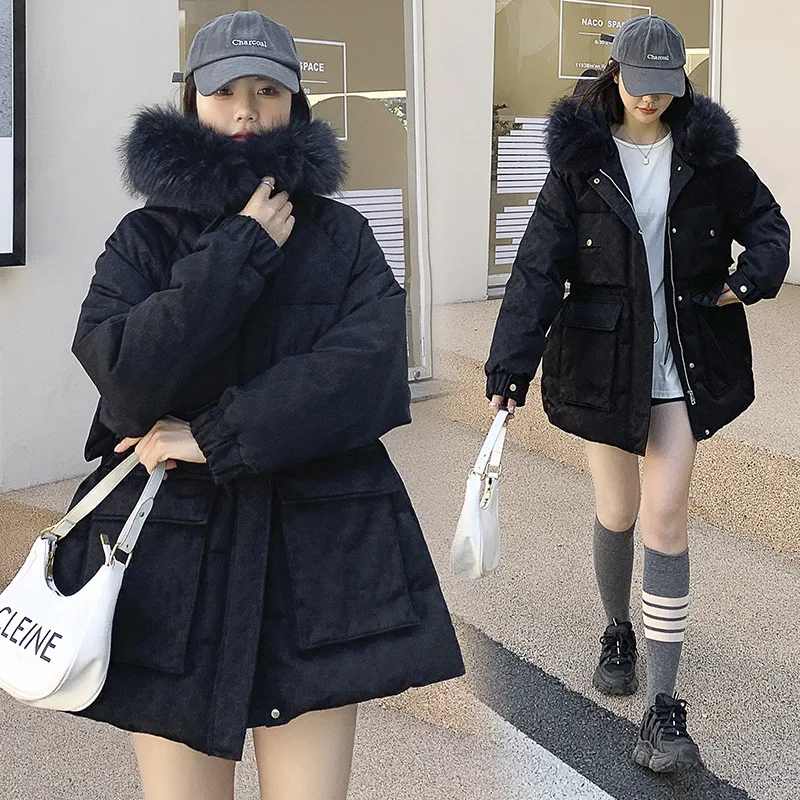 Winter long fur collar hooded Parker down jacket