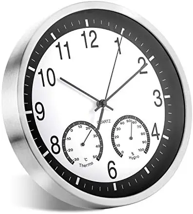 

Reloj de Pared de Cuarzo de 30 cm de Metal de 30 cm, Moderno silencioso, Ticking Relojes de Pared con termómetro Mide Temperat