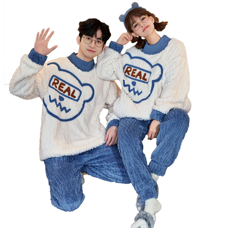 QUHENG 2022 Winter Flannel Men's Pajama Pants Set New Autumn Thick Warm Sleepwear for Couples Casual Loose Home Costumes Set
