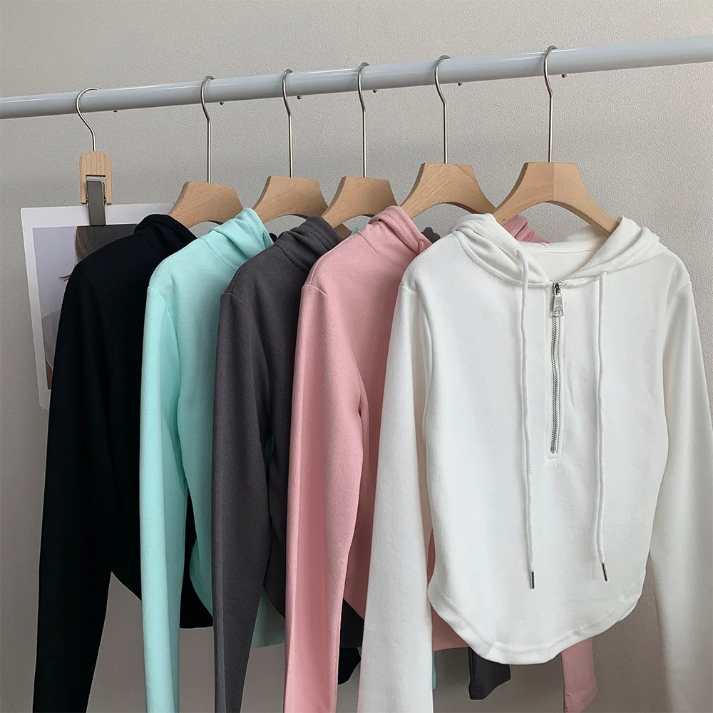 

Женский свитер с капюшоном и молнией, Розовый Модный Повседневный пуловер с капюшоном, Новинка для весны и лета