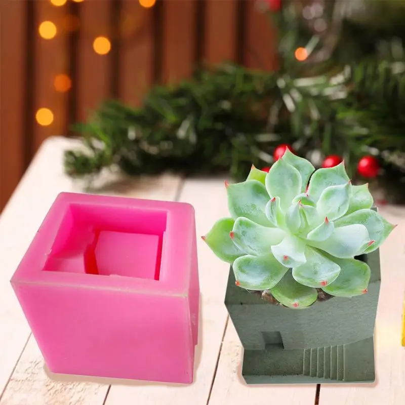 

Small House Stairs Shaped Concrete Flower Pot Vase Silicone Mold Nordic Style Cactus Cement Flower Vase Mould DIY Candle Decor