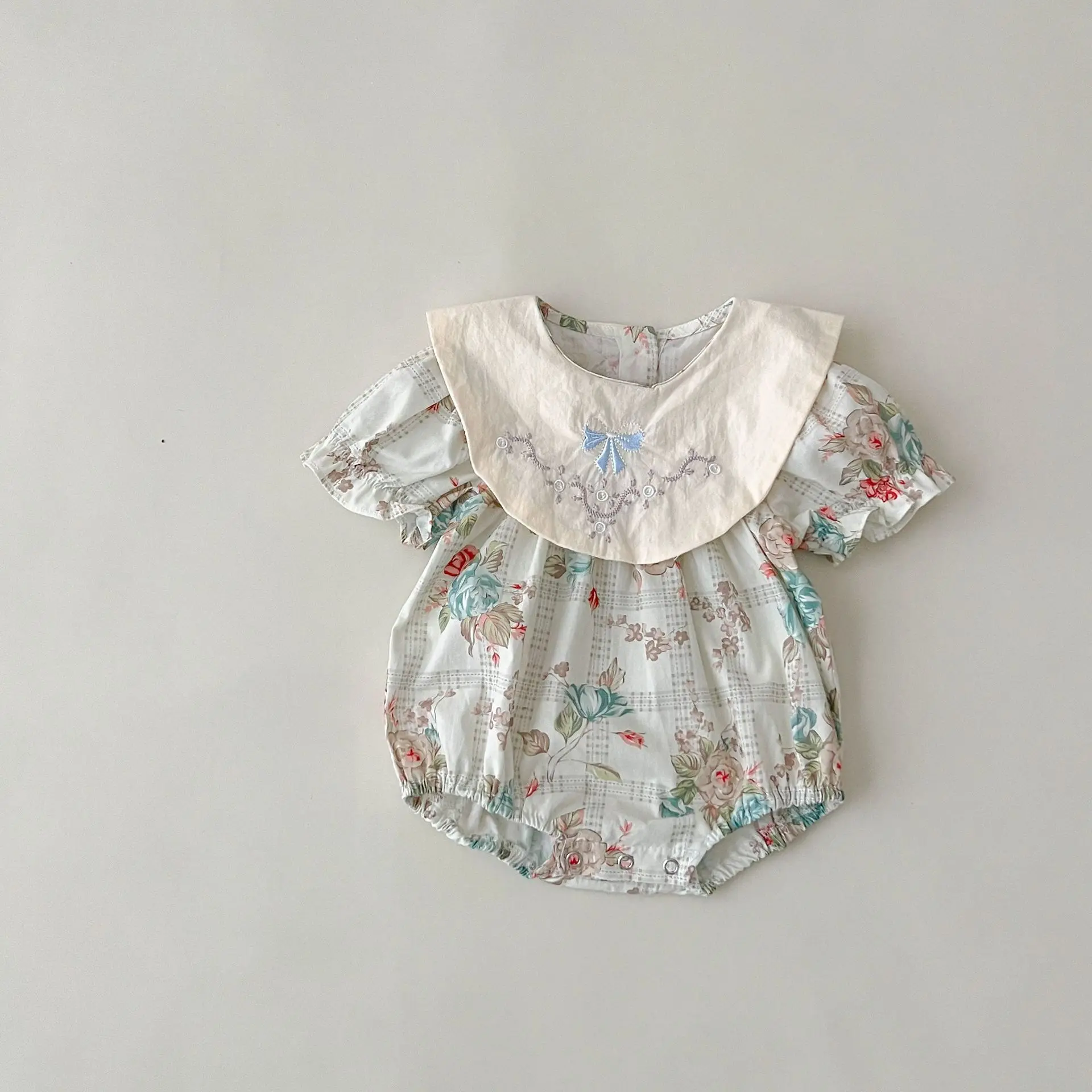 

Винтажный боди с дизайном «Принцесса» с вышивкой для девочек; Изящный тонкий комбинезон с бантом и матросским воротником; Хлопковый комбинезон с пышными рукавами и милым цветком