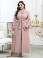 toleen women large plus size maxi dresses elegant party evening 2022 winter long sleeve pink oversized muslim festival clothing