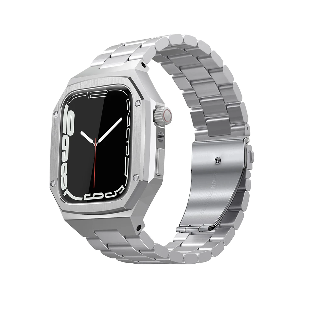 Ремешок и чехол из нержавеющей стали для Apple Watch 45 мм 44 модифицированный