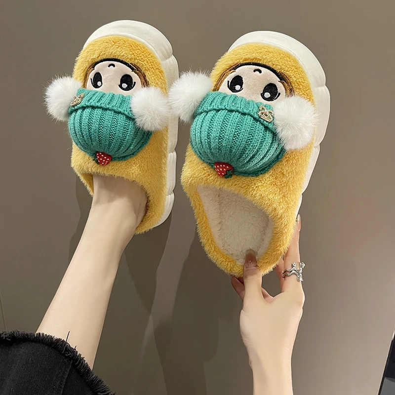 

2023 Fashion Linen Slippers Women Cute Cartoon Squirrel Home Thick Bottom Couple Comfortable Slides Indoor Shoes slipper Indoor