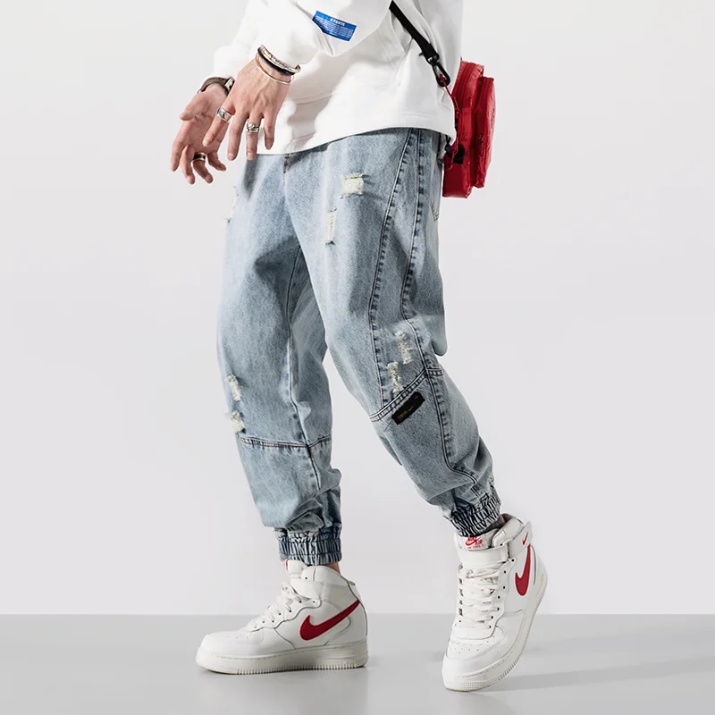 

Japanese Vintage Fashion Men Jeans Loose Fit Spliced Ripped Denim Cargo Pants Hombre Harem Trousers Streetwear Hip Hop Jeans Men