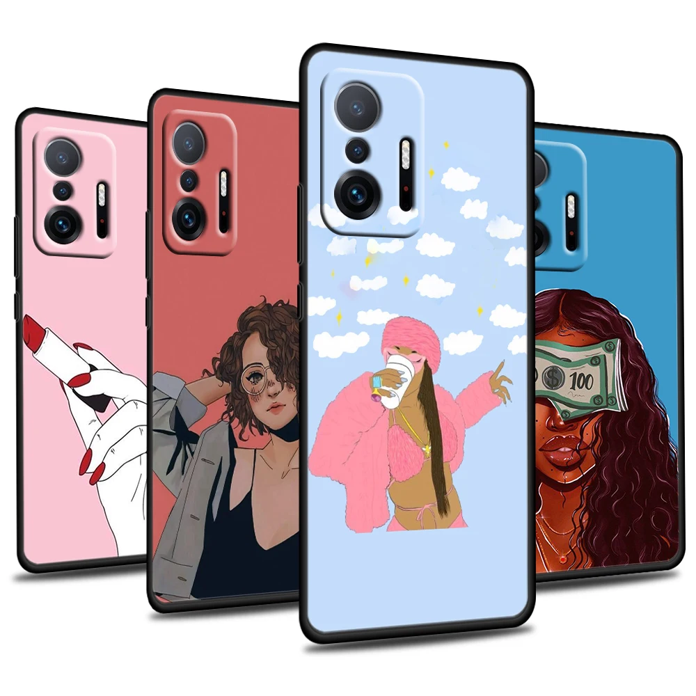

Black head Sweet Spoiled Girl For Xiaomi Mi 11 10 Ultra 11T 10T Note10 Pro Lite 11i 10i 10S 5G Soft Silicone Black Phone Case