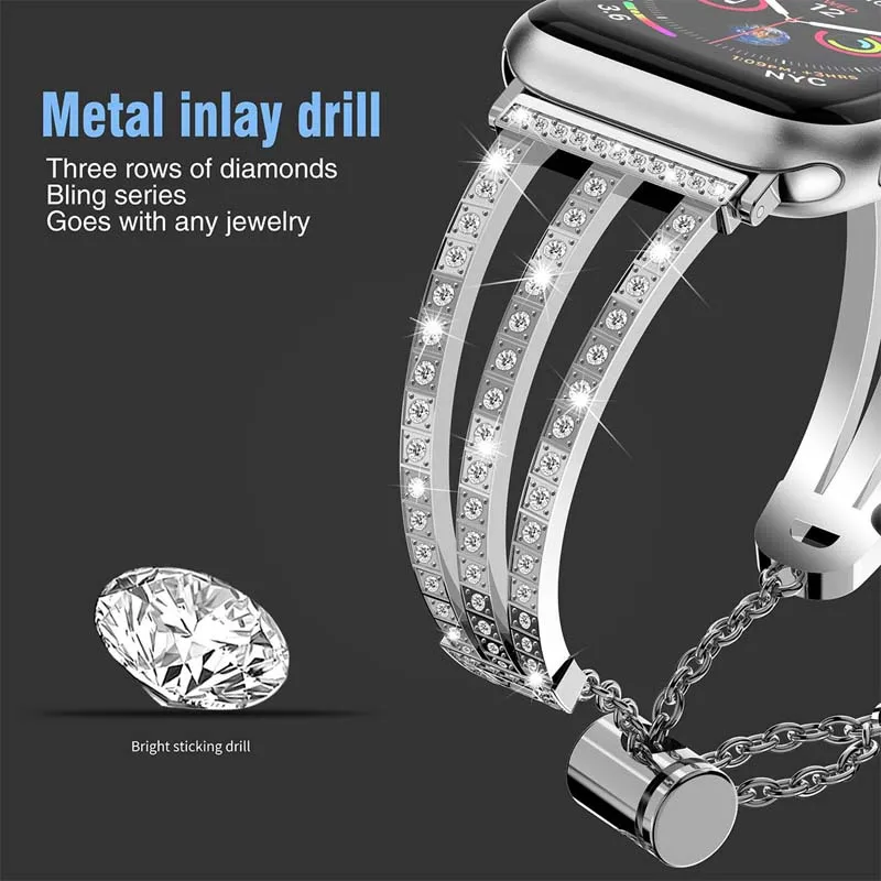 Watch Band Compatible With Apple Watch Band 38/42/45mm iWatch Collection 4/3/2/1 Women's Fashion Metal diamonds Wristband