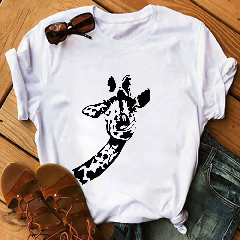 

Women chaos Giraffe silhouette Print Clothing Tees Tops Graphic Female Ladies Womens Lady T-Shirt It comes in white and grey