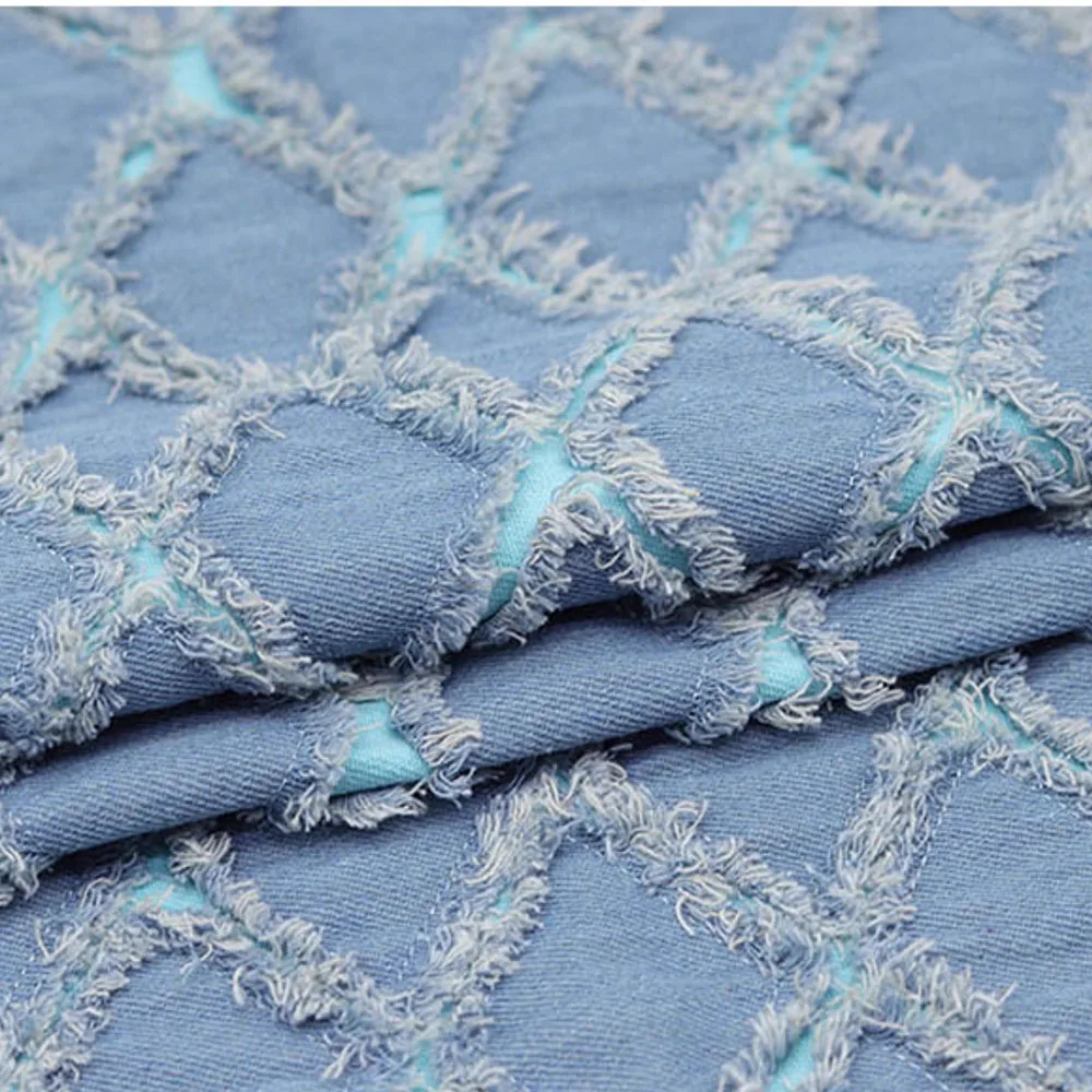 Хлопковая двухцветная двухсторонняя клетчатая стеганая джинсовая ткань с