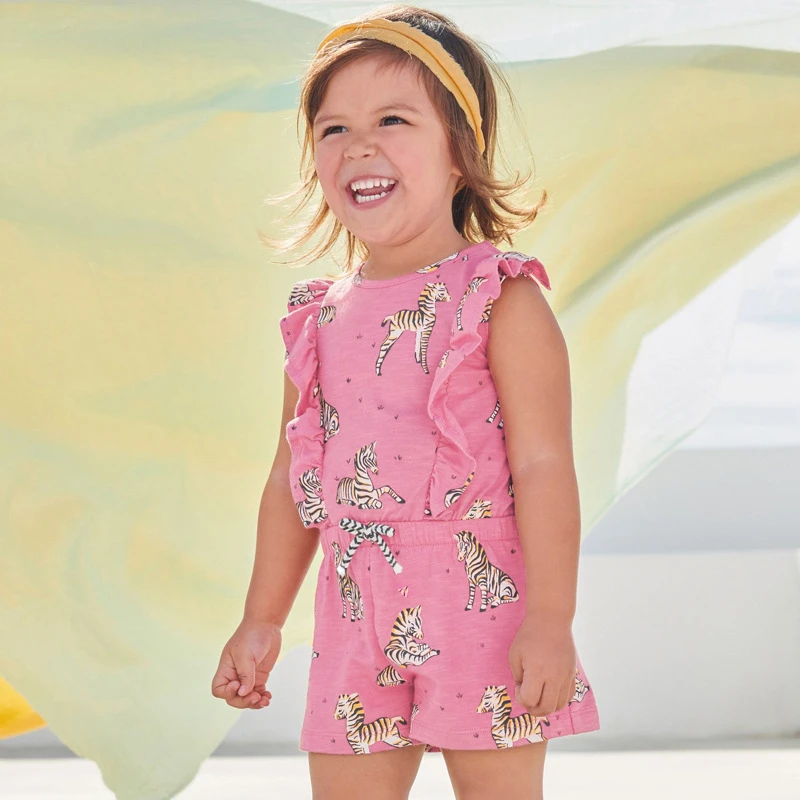 

Summer Girls One Piece Kids Animal Print Sleeveless Dress Shorts