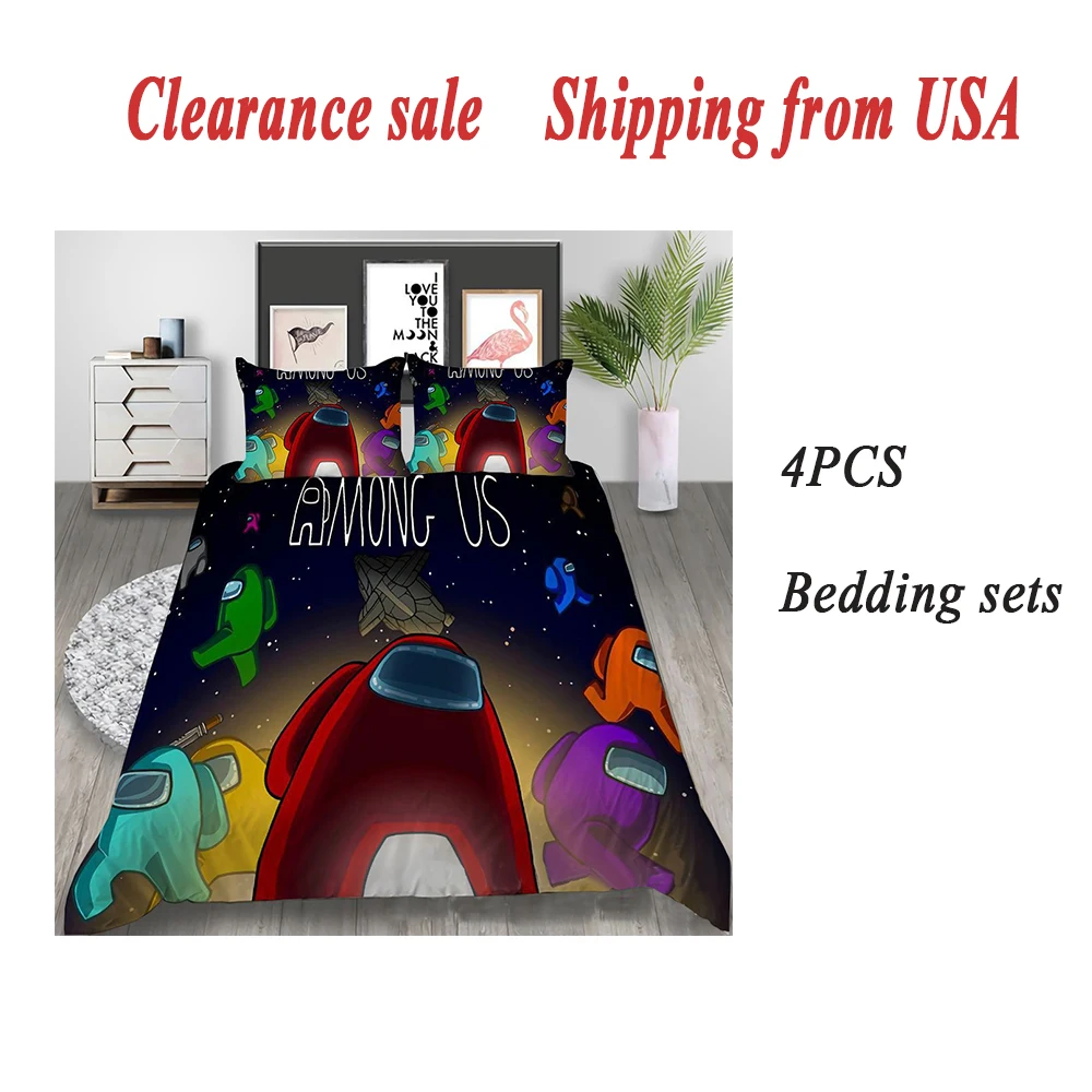 

Shipping from USA 4pcs Among Bedding Set Us Twin Full Queen Size Duvet Cover Sheet Pillowcases in Stock US Shipping