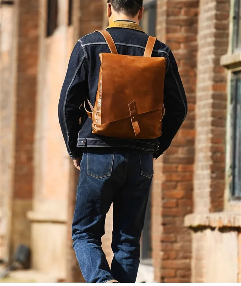 Винтажные Дизайнерские мужские рюкзаки ручной работы из воловьей кожи crazy horse