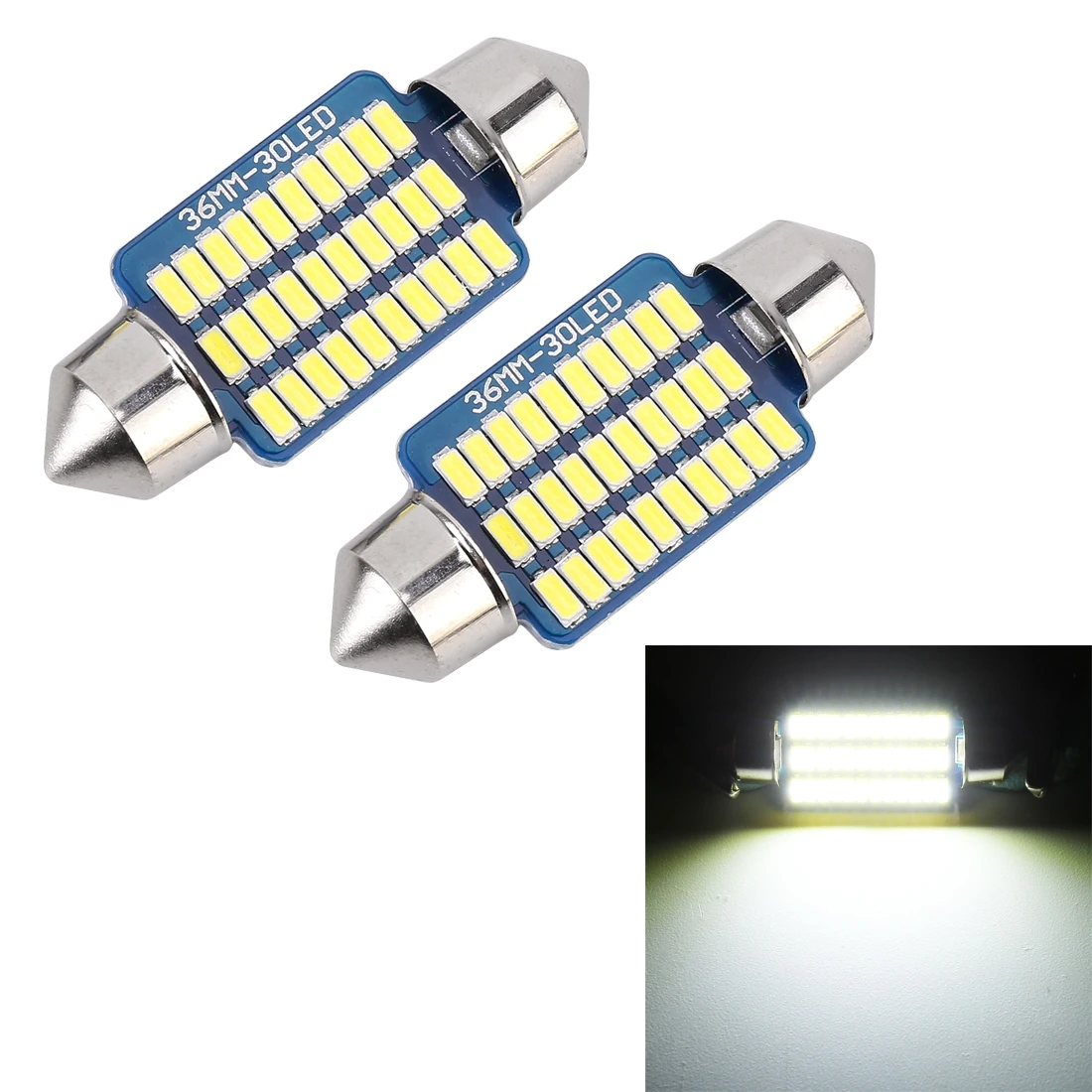 

2 PCS 36mm DC12V / 1.5W / 6000K / 100LM 30LEDs SMD-3014 Car License Plate Light / Dome Light, with Decoder