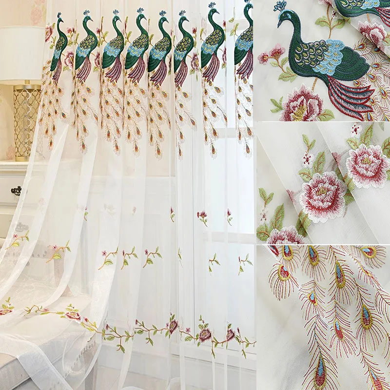 

Floral Luxury Curtains for living Room Phoenix Embroidery Curtains for Bedroom European Gorgeous Tulle Voile #VT