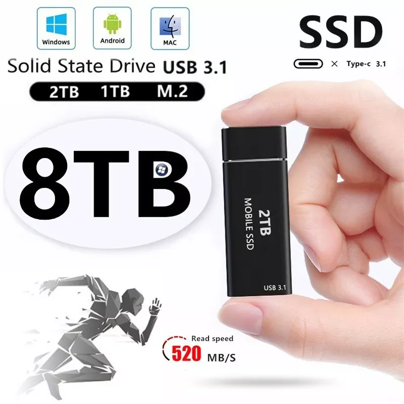 

USB 3.1 8TB SSD External Moblie Hard Drive Portable High Speed Hard Disk for Desktop Mobile Laptop Computer Storage Memory Stick