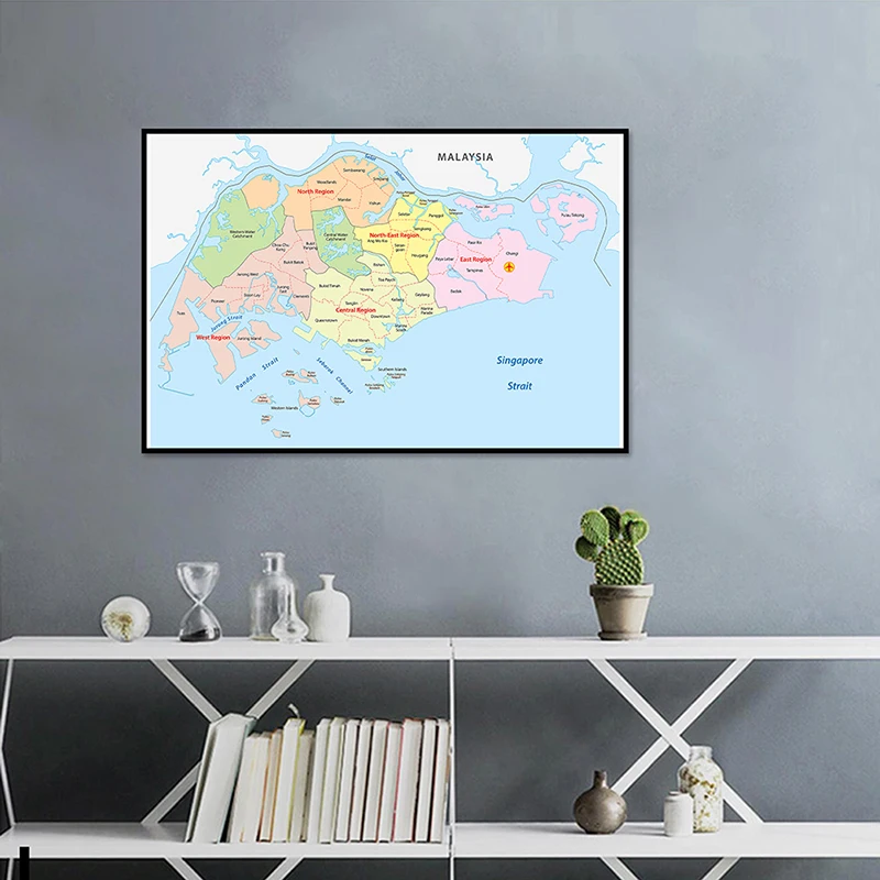 5 размеров карта Сингапура Холст Картина администрация картины без рамки плакат