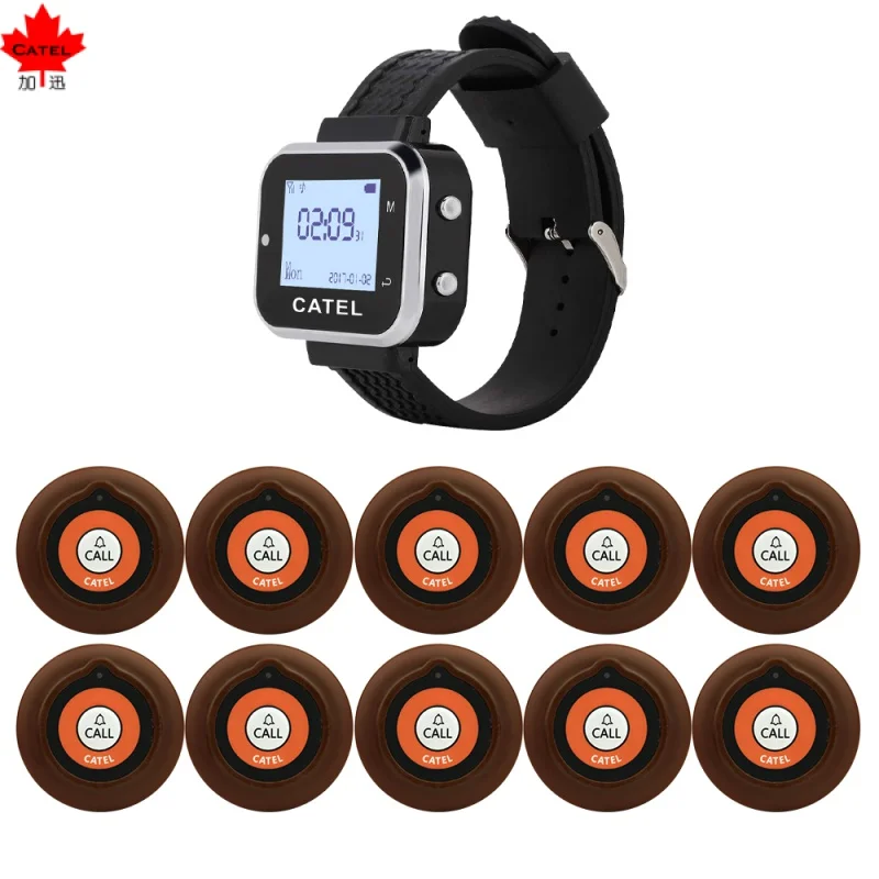 CATEL 10 Button 1 Watch Wireless Calling System Call Transmitter Paging Pager Restaurant Hotel Cafe Waiter Service Bell Buzzer