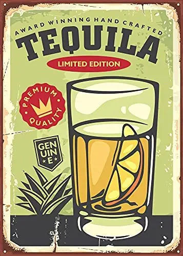 

Tequila Glass with Lemon Slice Vintage Bar Signboard