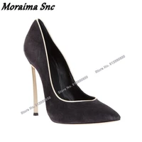 moraima snc black metal heel shallow pumps for women solid high heels woman wedding shoes stilettos heels new pointy toe pumps