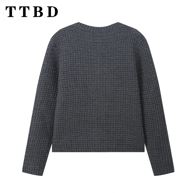 TTBD женский 2024 новый осенний винтажный однотонный кардиган с длинными рукавами