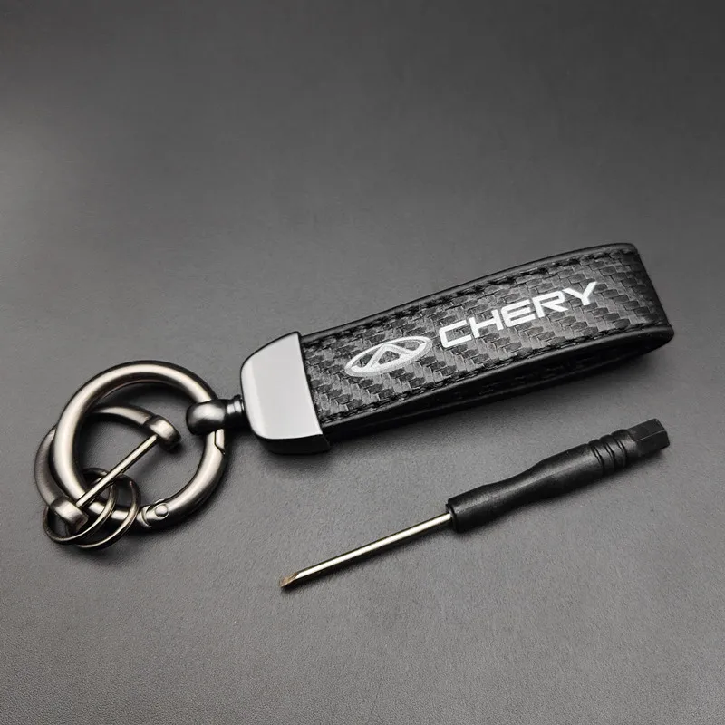 

Leather Carbon Fiber Car Keychain Zinc Alloy Key Rings Rotate 360 For CHERY TIGGO 3 4 5 7 PRO 8 Accessories