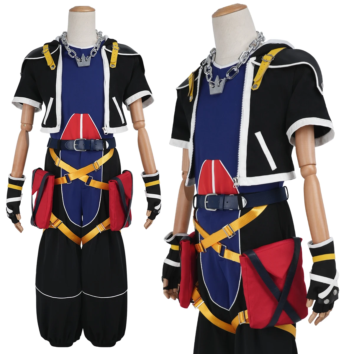 Фото Костюм для косплея Соры HOLOUN из игры KH2: пальто, брюки, жилет, ремень, перчатки, ожерелье для Хэллоуина и Рождества №1
