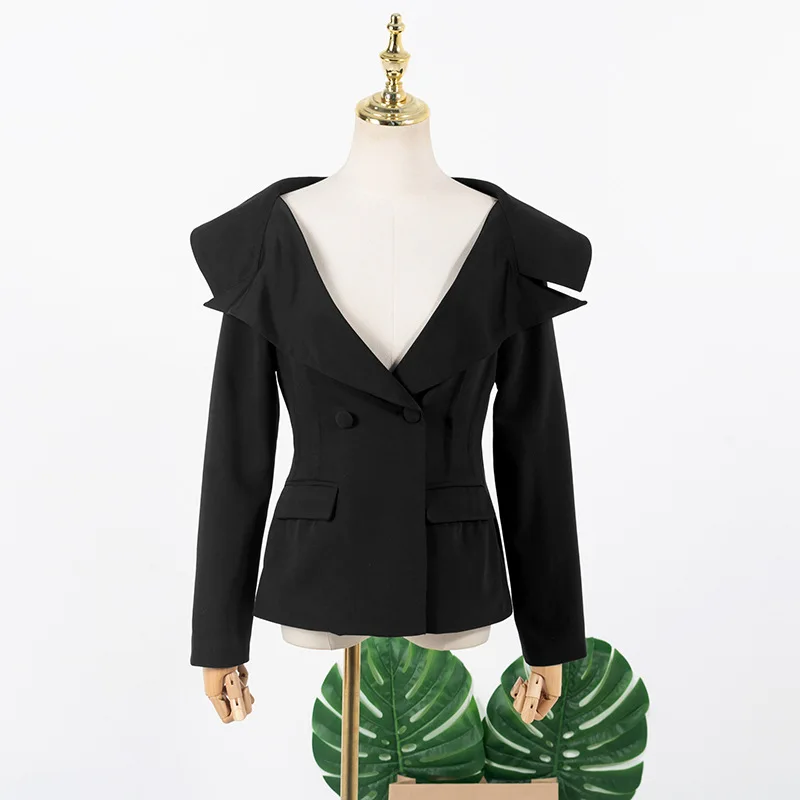 

YUERWANG Women Blazer Pant Suit Temperament Slash Neck Ladies Suit Coat High Waist Long Pants Two Piece Sets Spring 2022 Fashion