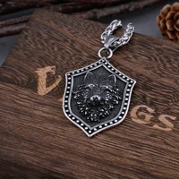 stainless steel viking warrior wolf head shield necklace mens retro hip hop charm pendant nordic animal amulet jewelry gift