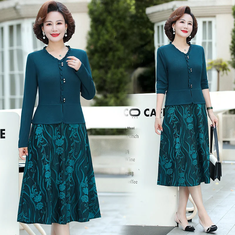 Модное платье с длинным рукавом для пожилых женщин среднего возраста