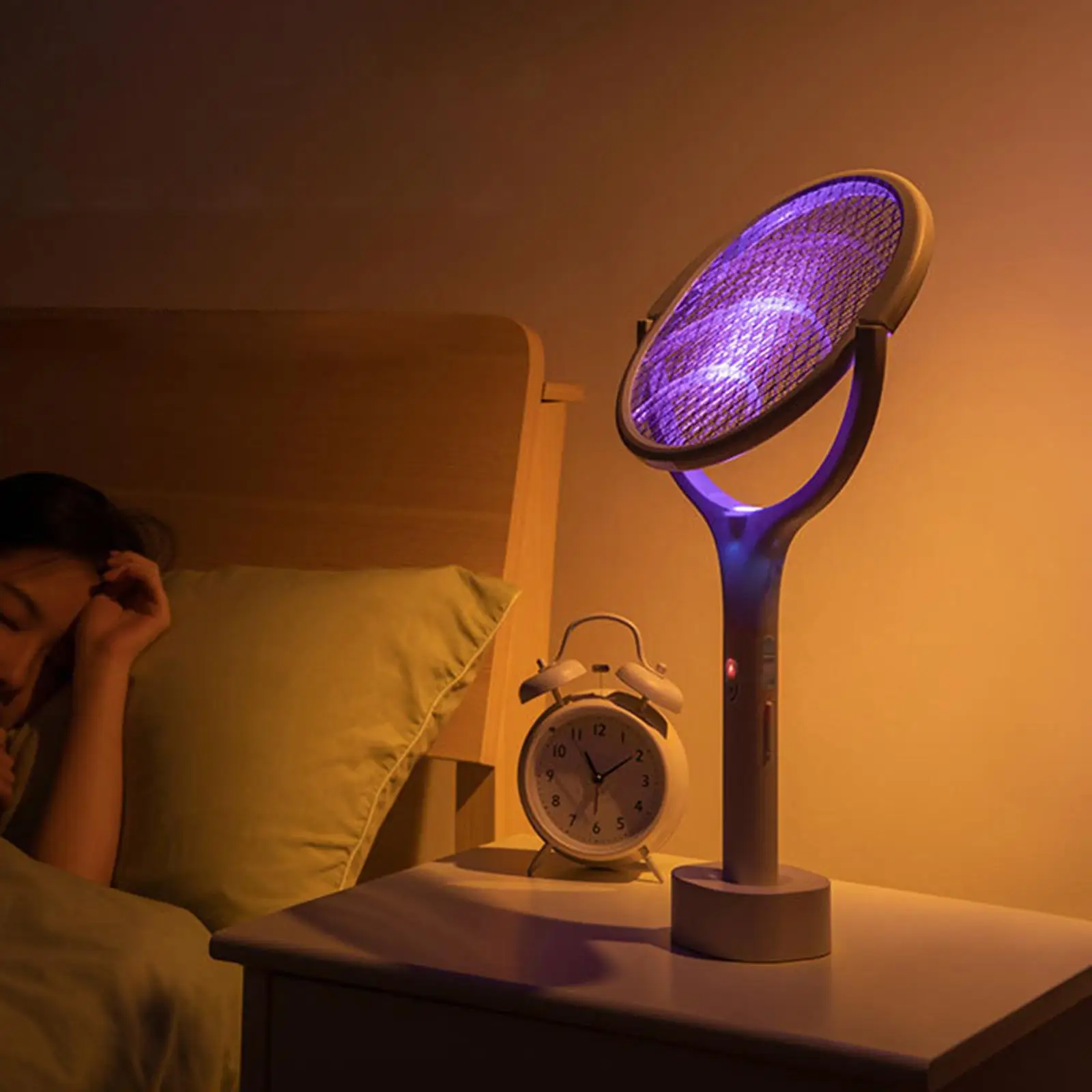 

3500V Electric Fly Swatter Racket Fly Trap Lamp Rotate 90°C for Camping Home