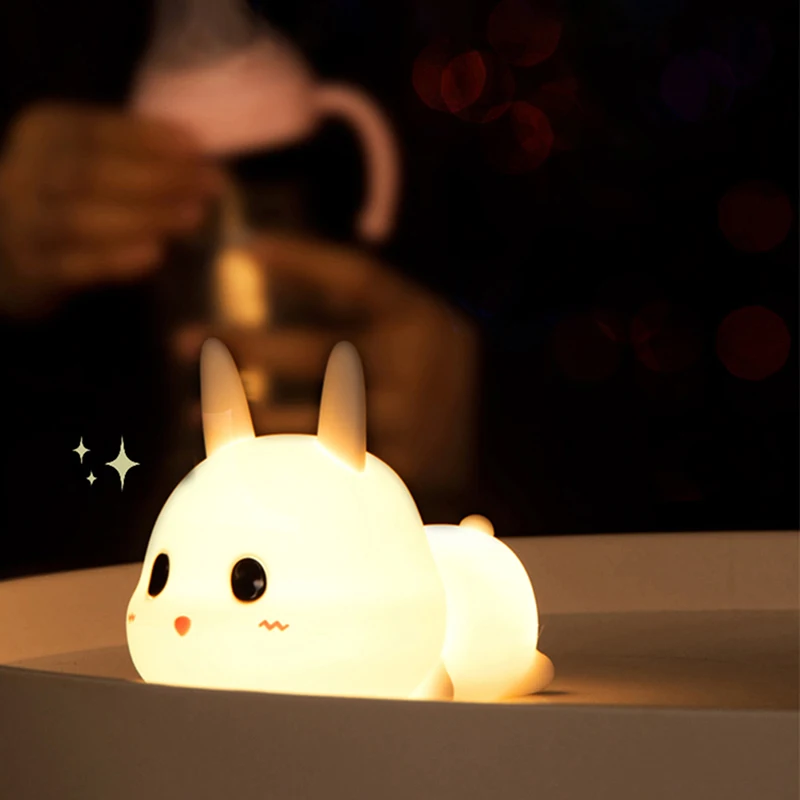 

Rabbit LED Night Light Silicone Animal Cartoon Dimmable Lamp USB Rechargeable For Children Kids Baby Gift Bedside Bedroom Light