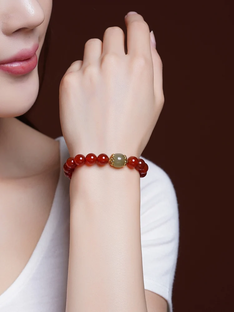 Fideli Red Agate Bracelet Women Hetian Jade Girlfriends Year of Fate Zodiac Dragon Lucky Beads Christmas Gift