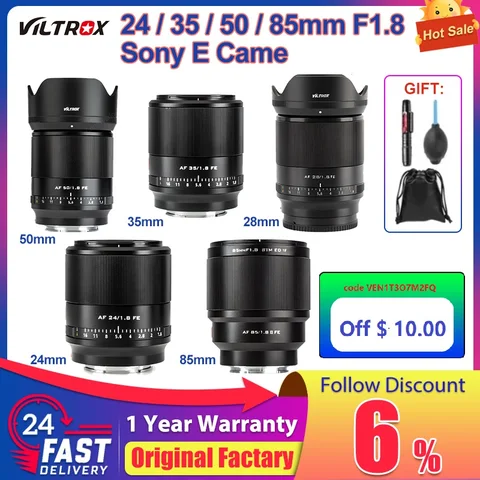 Объектив для камеры VILTROX 50 мм F1.8 Sony E с автофокусом, полнокадровый портрет с большой диафрагмой FE для Sony E Mount A7